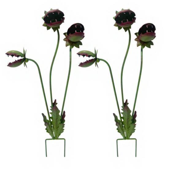 2 Pcs Whimsical Metal Carnivorous Plant Garden Stakes, 25-Inch Large Venus Flytrap Sculpture, Rust-Resistant Outdoor Yard Art for Patio, Flower Bed,