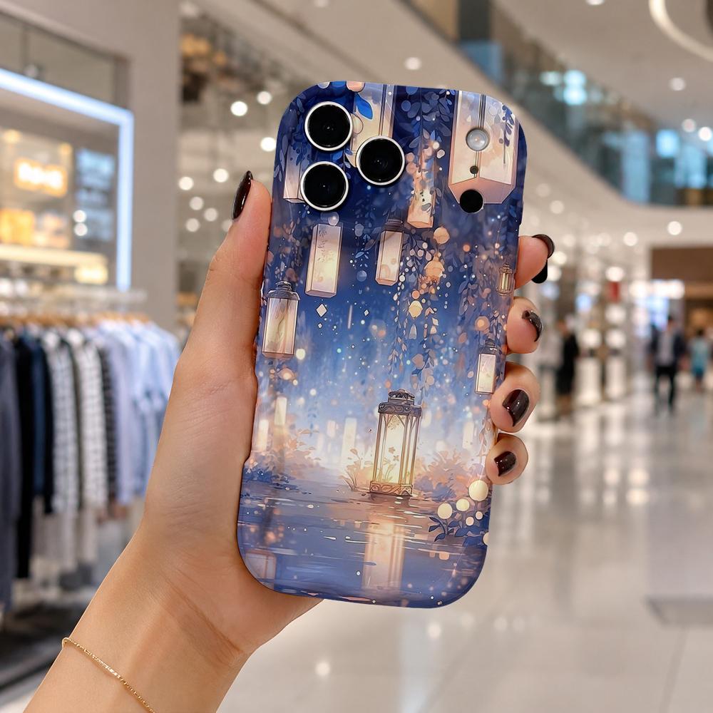 Night Sky Ancient Lantern Wavy Edge Phone Case For iPhone 16 15 14 Pro Max 13 12 11 Mini XR XS SE 2020 7 8 Plus Air Cover