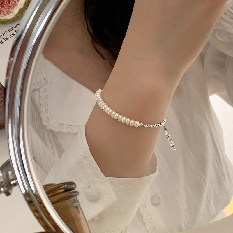 New Broken Silver Twins Baroque Natural Pearl Bracelet for Women's Simple and Luxury Feeling Online Red Bead Live Handicraft