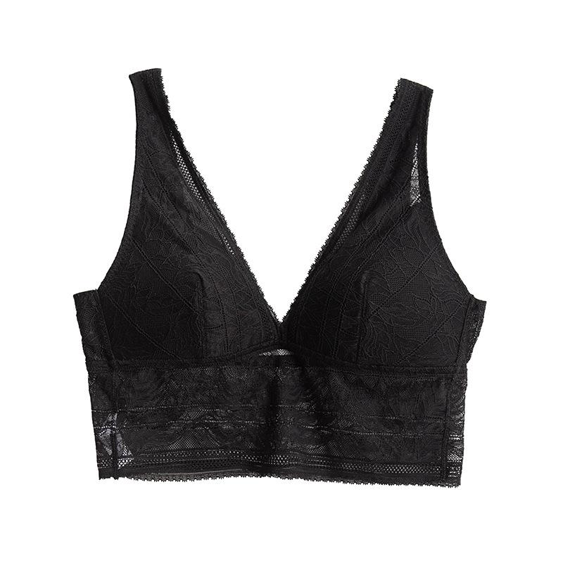 French lace vest silk bra sexy breathable mulberry silk underwear women s steel-free back bra S чёрный