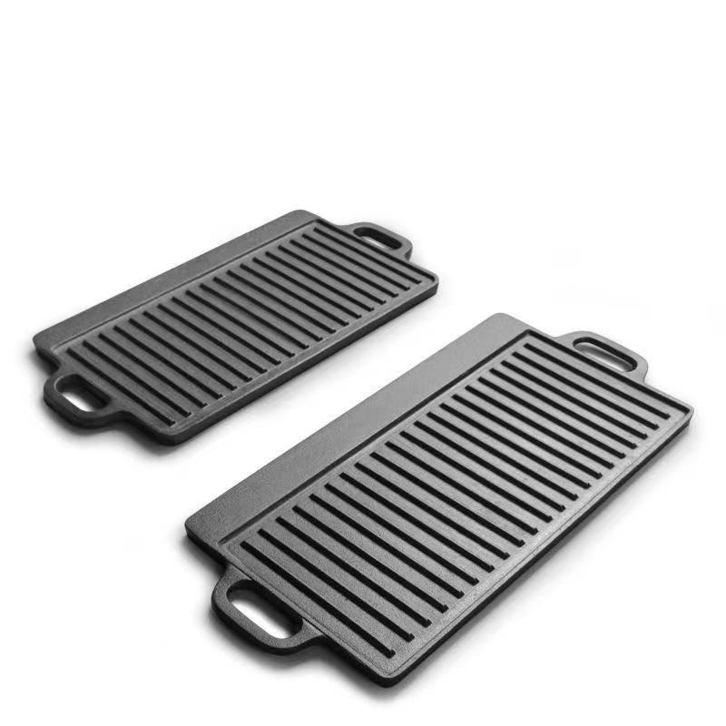 Double Ear Cast Iron Griddle: Rectangular, Double-Sided BBQ & Frying Pan for Outdoor Cooking
