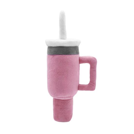 

Плюшевая пищащая игрушка для собак, бутылка для воды, стакан с ручкой, интерактивные пуховые жевательные игрушки для собак для маленьких, средних и больших собак, забавная чашка, игрушка для собак в подарок розовый