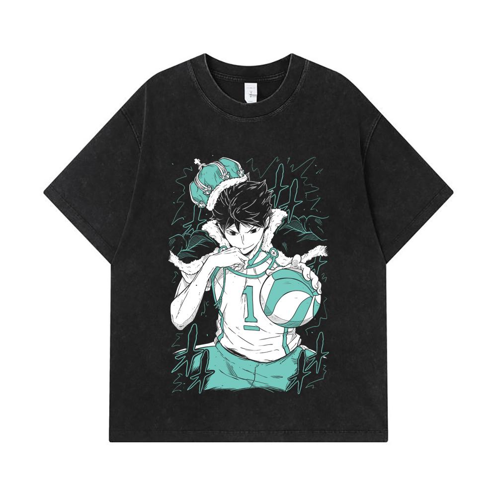 275 GSM Washed T-shirts 100% Cotton Haikyu V3 Oikawa Print Unisex Heavy Cotton T Shirt