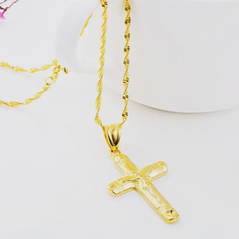 Vintage Gold Sand Cross Pendant Necklace for Men & Women - Copper Imitation Gold, Perfect for Couples, New Trendy Accessory