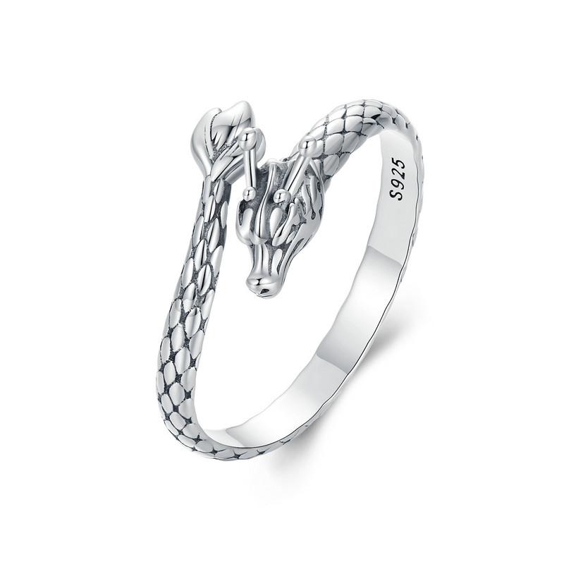 

WOSTU Vintage 925 Silver Dragon Opening Ring For Women Lucky Gothic Animal Stackable Rings Party Punk Hiphop Gift