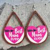 1 Pair 2023 Cut Wooden MOM I LOVE YOU Teardrop Heart Wood Dangle Earrings for Mom Mother Day Gift Novel Wood Jewelry