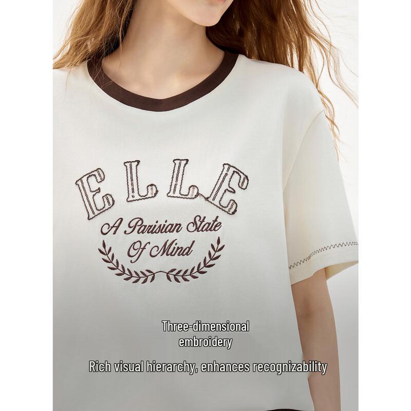 ELLE Women's Retro Tencel Color Block Short Sleeve T-shirt
