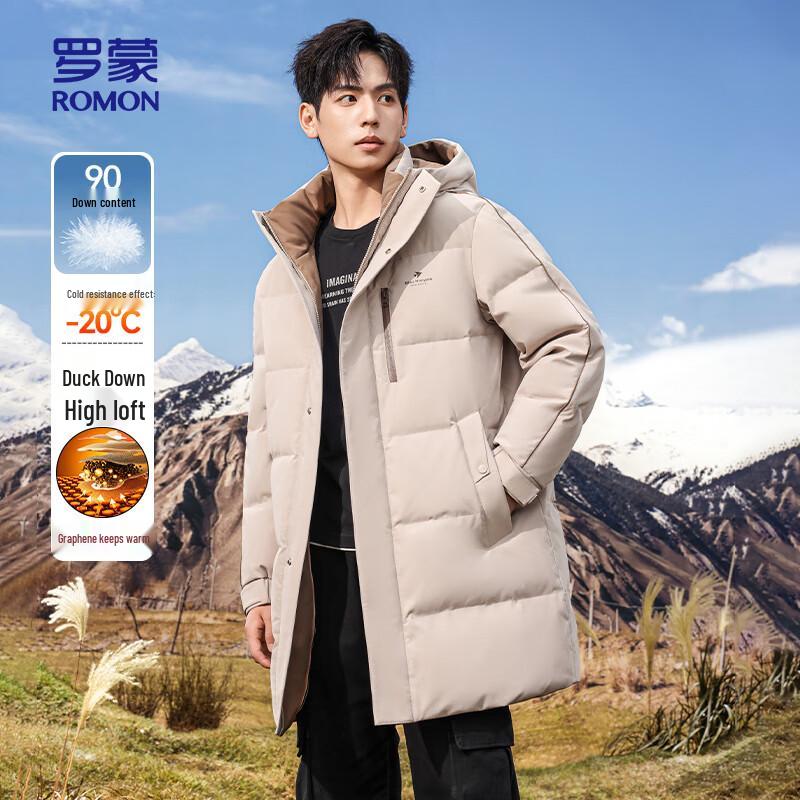 ROMON Men s Hooded Mid-Length Down Jacket 180