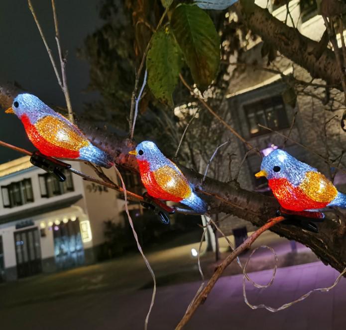 LED Solar Acrylic Bird String Lights - Outdoor Festive Decoration for Courtyard and Christmas Trees