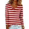 Ladies' Striped Printed Casual and Fashionable Long Sleeved Pullover Top