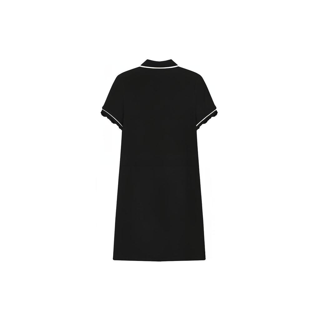 Fila Solid Color Casual Sports Polo Dress Women Dresses Black F11W228301FBK