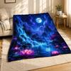Moonlit Waterfall Lotus Coral Fleece Blanket Serene Nature Decor