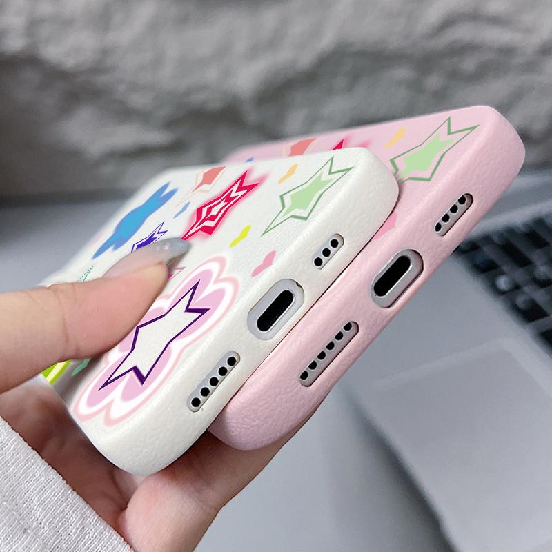 For iPhone 17 Pro Max Case Luxury Blended Colorful Stars Pattern Leather Texture Silicone Cover For iPhone 16 Pro Max 15 14 13 12 11 16E Air