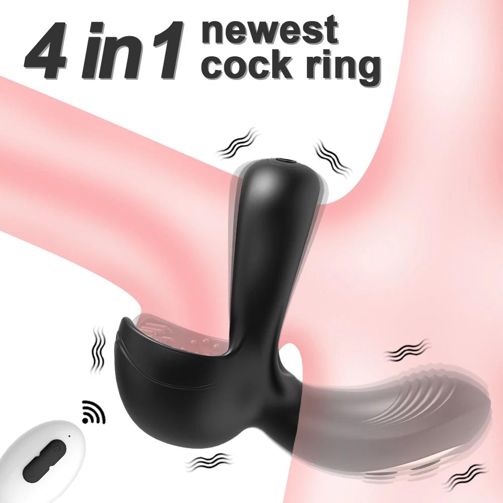 Remote Control Cock Ring for Men Penis Vibrator Male Ejaculation Delay Testicles Perineum Stimulator Massage Sex Toy for Couples