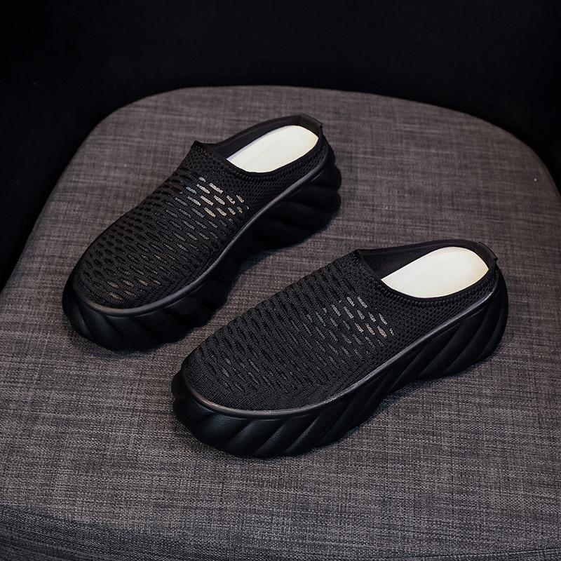 

Summer new mesh breathable heightened thick bottom bag head wear fashion sandals muffin half slippers women comfortable 35