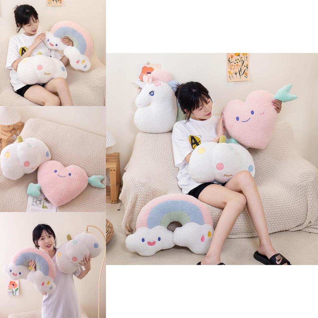 Unique Ins Style Simple Unicorn Rainbow Cloud Heart Plush Pillow For Sofa And Bed