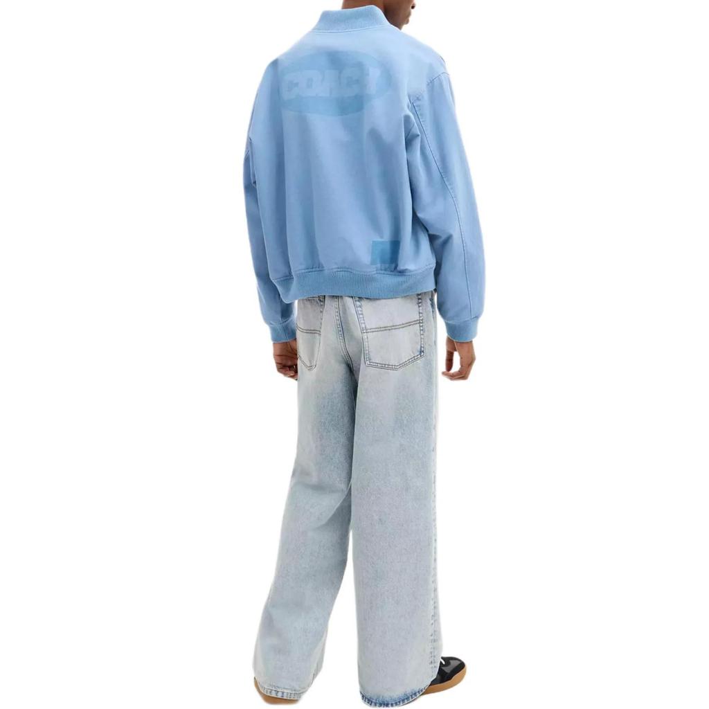 COACH Puffer Jackets Men's Sky Blue Baseball Collar Moderate (Unisex) Puffer Jackets CDC58 CER