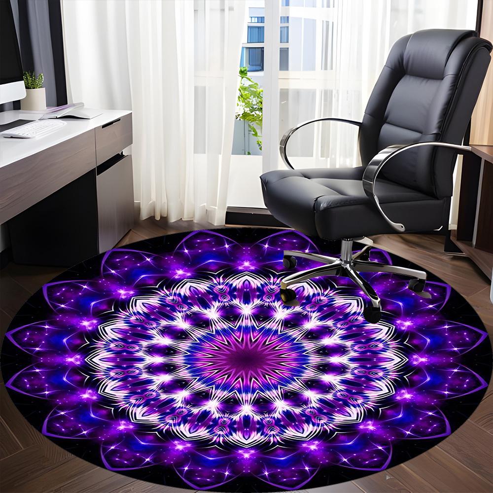 1pc Purple Mandala Chair Carpet for Office, Round Polyester Mat, Indoor Decor for Office, Easycare Fabric, Washable Non-slip Area Carpet