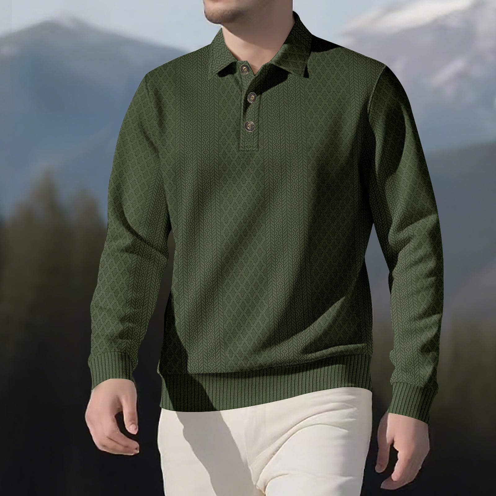 

Мужская рубашка вязаной фактуры, длинный кардиган на пуговицах, однотонный повседневный топ с воротником, классический базовый стиль L армия зеленый