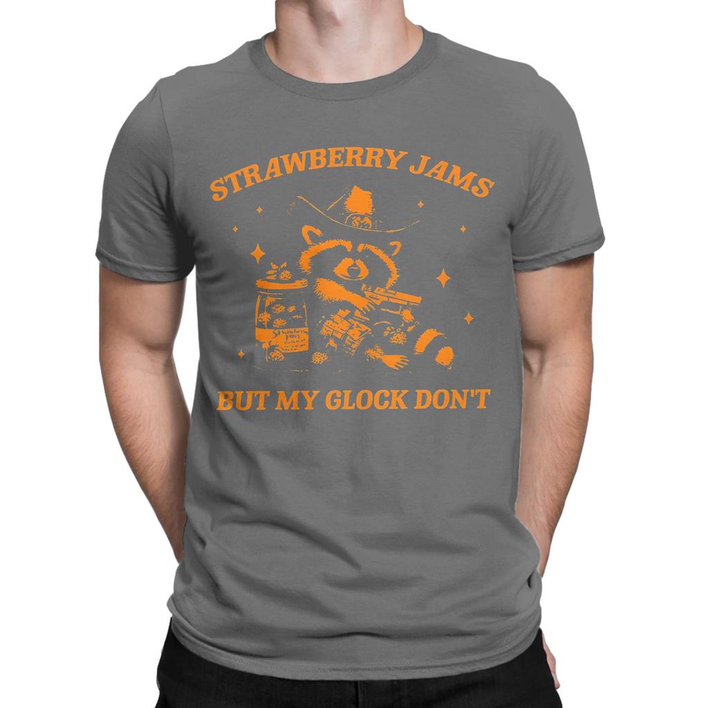 Men Women Printed Raccoon Strawberry Jams But My Dont Raccoon   Tee T Shirt Pure Cotton  T-shirts Clothing