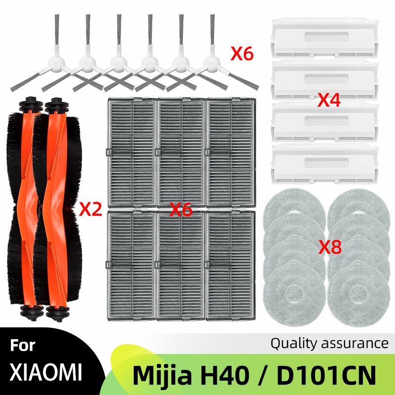 Fit For ( Xiaomi Mijia H40 / D101CN ) Main Side Brush Hepa Filter Wipe Cloths Dust Bag Robot Vacuums Accessories Part