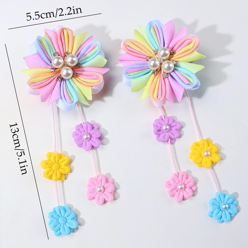 2pcs Flower Hair Clips with Flower Tassel Faux Pearl Hairpins Cute Barrettes Hair Accessories for Girls Headwear Hair Pin