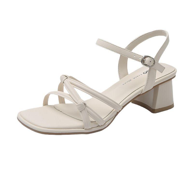 Sandals Women's Summer 2025 New Thick Heel Temperament French Leaking Toe Word with Gentle Wind Fairy Roman Shoes