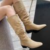 Fashion Square Toe Pleated Long Boots for Women New in Fashion 2025 Knee High Shaft Shoes Woman Goth Demi-season Hot Gothic Footwear