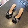 Wide Fit Crystal Flat Slides With Square Toe And Rubber Sole For Summer