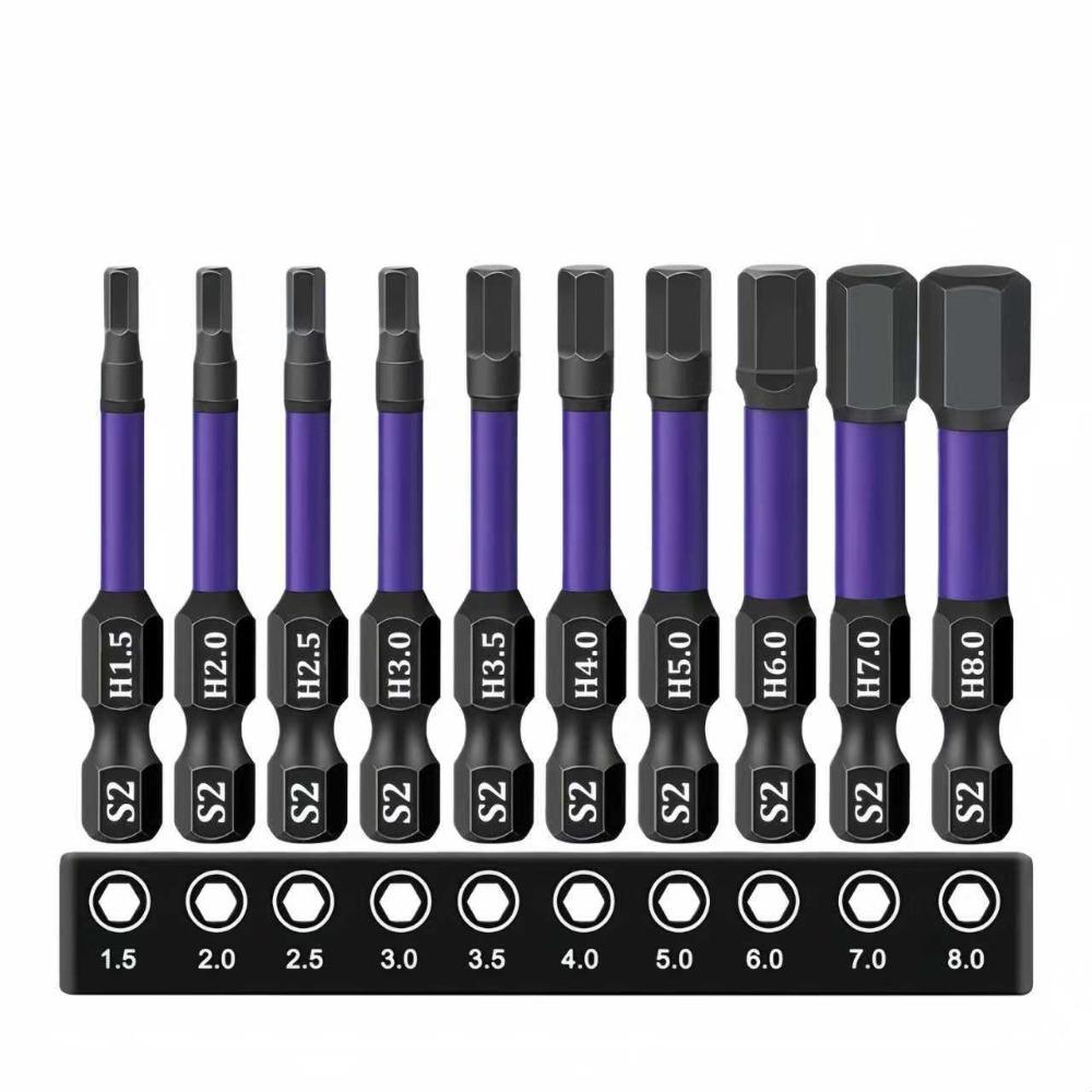 S2 Steel Hex Bit Set 1/4" Shank 50mm Length Pneumatic Screwdriver Bits Quick Release Shank with Screwdrivers Bit Holder
