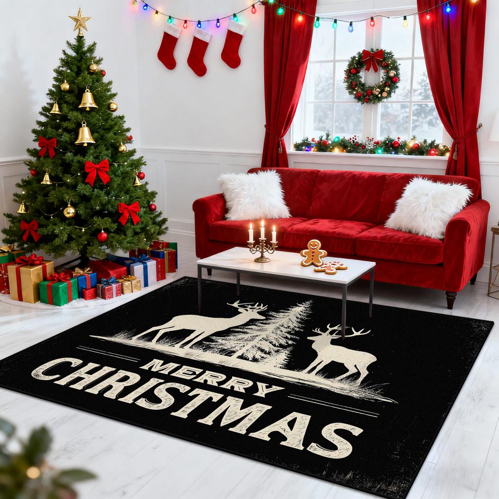 Christmas New Year Large Size Carpets Living Room Decoration Non-slip Sofa Area Rugs for Bedroom Cloakroom Floor Mat Washable