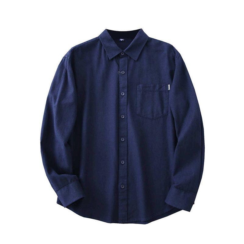 Japanese Style Export Cotton Washed Flannel Shirt Men Fall Lapels Casual Pure Color Long Sleeve Shirt Coat