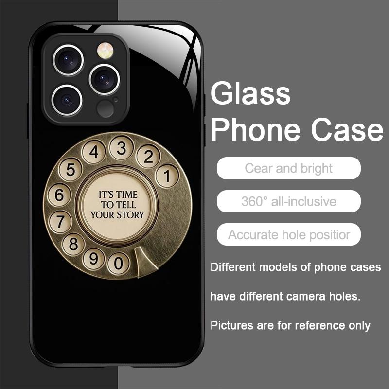 Lustige Retro-Drehwählermuster-Schutzhülle aus gehärtetem Glas für iPhone 17 16 Pro Max 16 15 14 Plus 13 12 Mini 11 X XS MAX XR Hülle