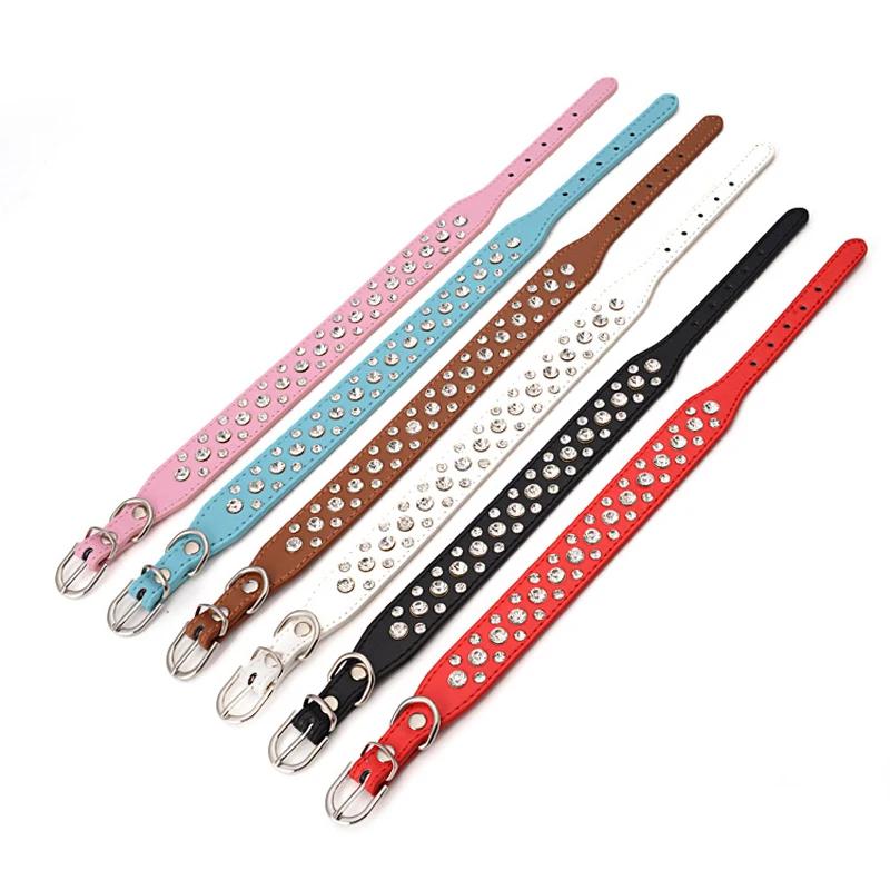 Adjustable Rhinestone Studded PU Leather Dog Collar for Small Medium Large Dogs Cats Anti-Bite Pet Neck Ring Pet Supplies