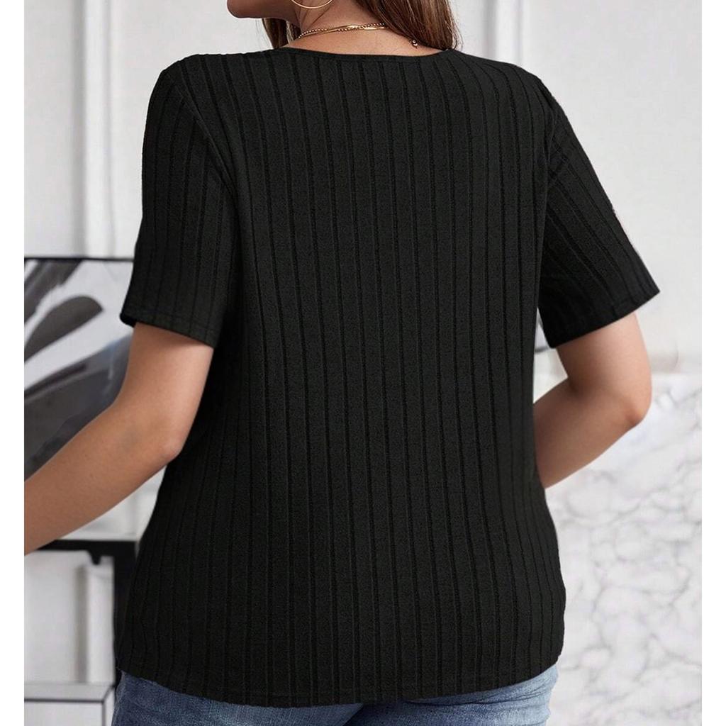 Women's Plus Size Casual And Fashionable V-Neck Long Sleeved Top V-Neck Short Sleeved Top