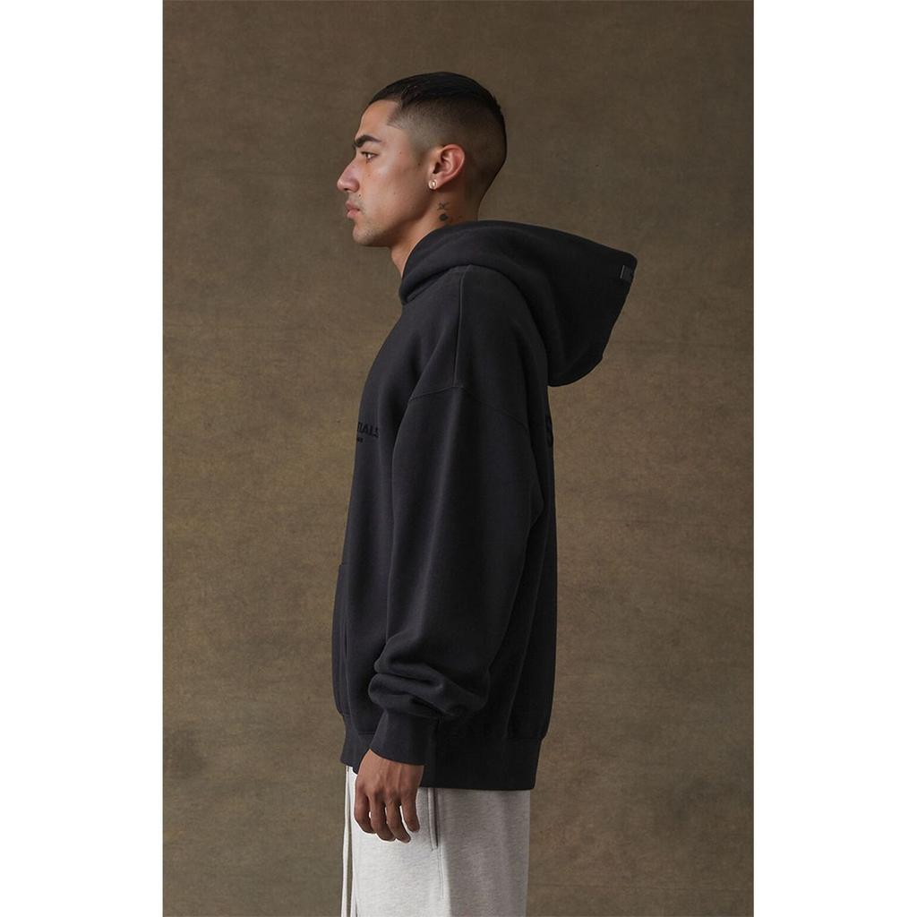 Fear of God Essentials Fleece-Lined Hoodie With Letter Print Unisex Sweatshirt Black FOG-FW21-156