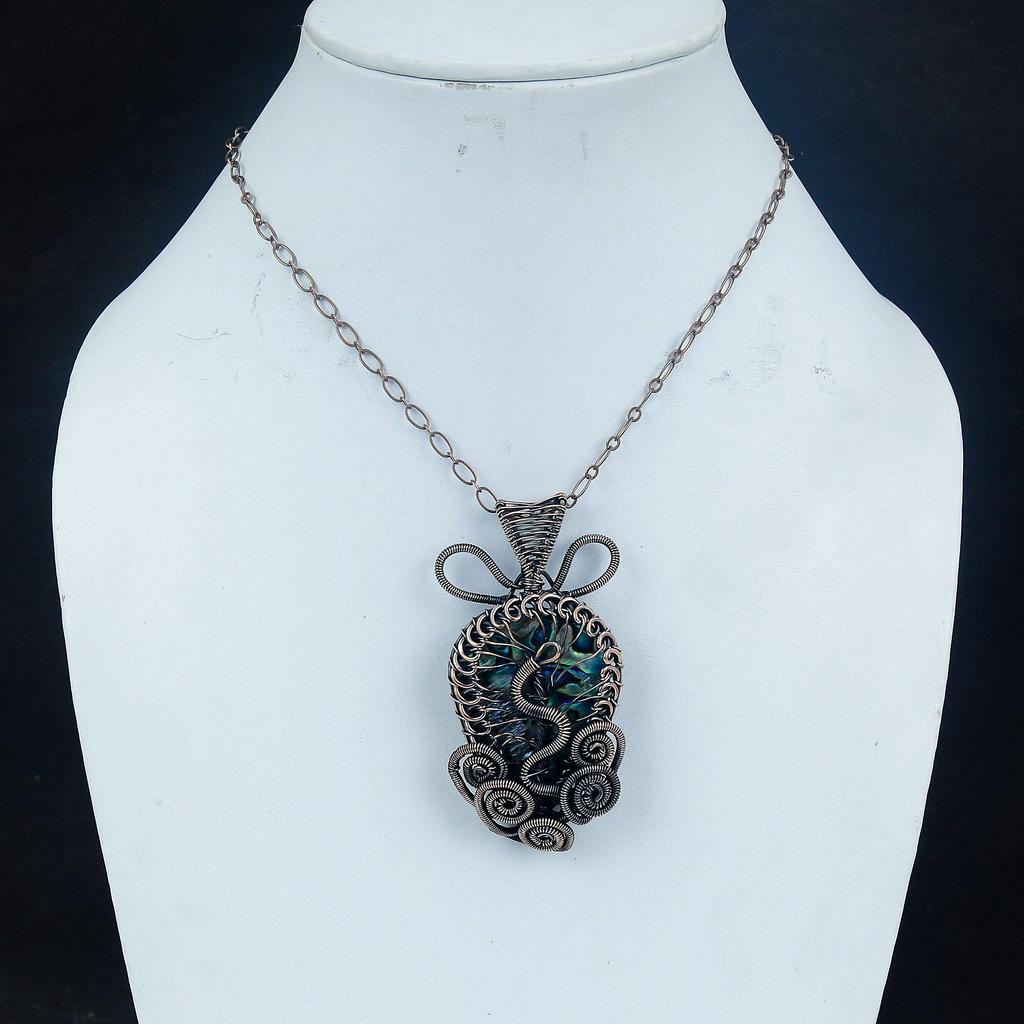 Abalone Shell 999 Copper Wire Wrapped Pendant, Handmade Gemstone Pendant Jewelry, Gifts For Wife Brand New Pendant