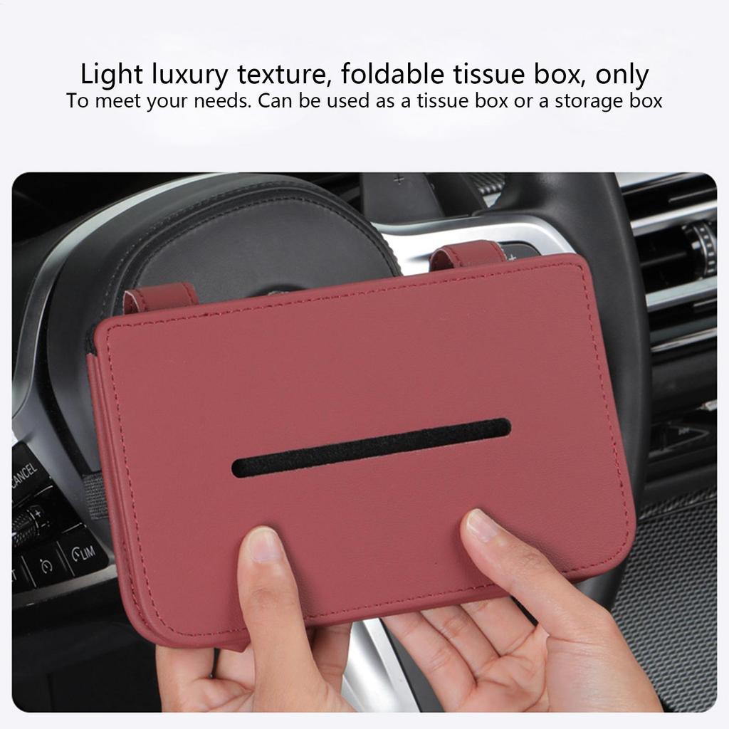 Car Tissue Box PU Leather Organizer Car Napkin Holder For Interior Accessories Backseat Sun Visor Headrest Road Trip Vehicle SUV