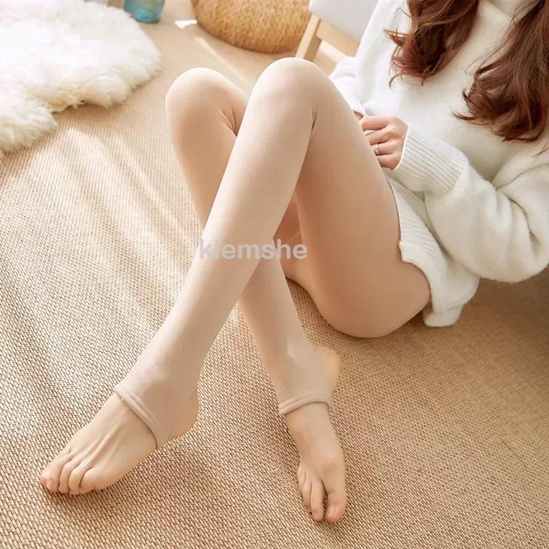 

Women Fleece Tights Woman Warm Winter Pantyhose Sexy Translucent Stockings Thermal Elasticity Panty Latest Fashion Leggings Female 80g-Thin