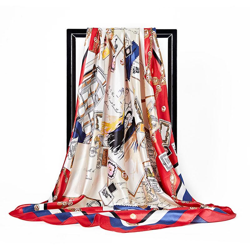 New Women Silk Scarf For Neck Hair Designer Bag Warp Soft Neckerchief Hijab Headscarf Female Foulard Print Paisley Scarf 90*90cm