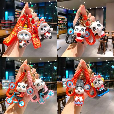 Cute Guochao Chinese Style Folk Panda Three-Dimensional Doll Car Keychain Pendant Pendant Night Market Gift