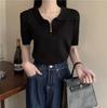 1116 New Zipper Polo Collar Short-sleeved T-shirt Women's Summer Beautiful Beautiful Design Front Shoulder Slim Top