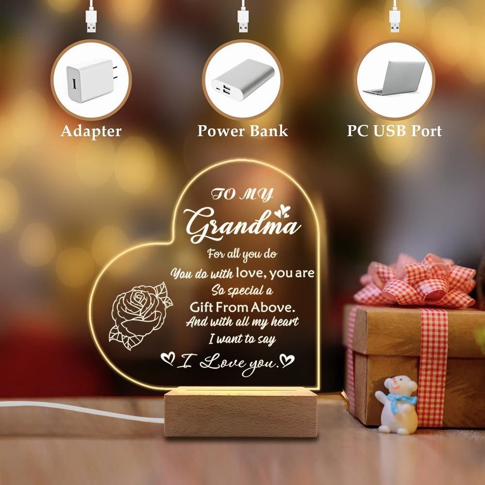 1PC Acrylic Luminous Ornament Photography Accessories, USB Base, Grandma Gift, I Love You Figurines