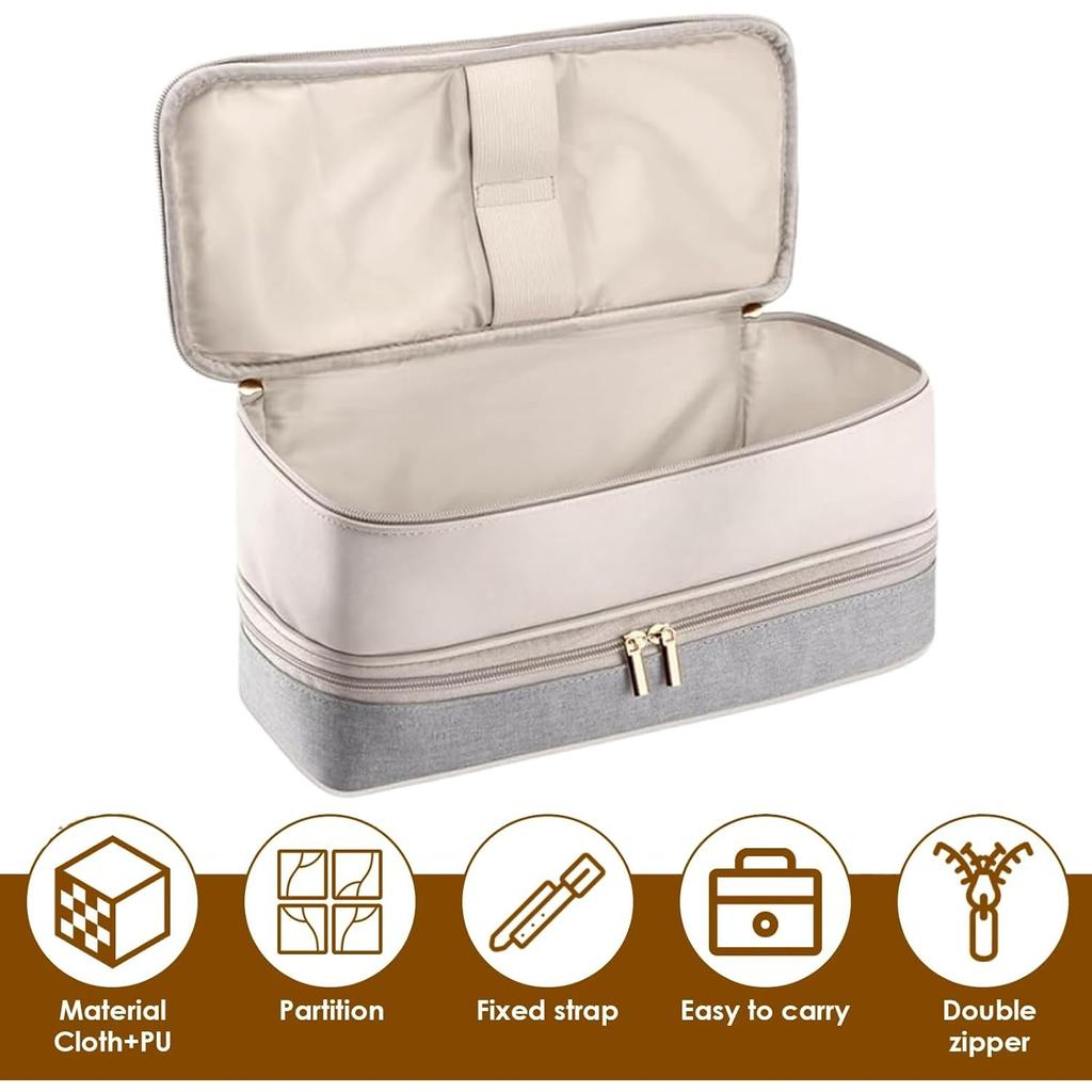 Travel Carrying Case, Double Layer Storage Case for Dyson Airwrap Hair Dryer Attachments, Waterproof PU Leather Accessories Tools Storage Bag