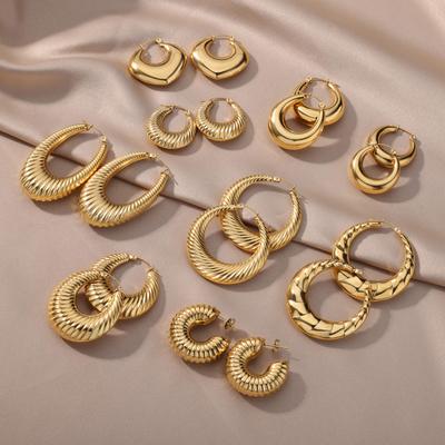 Trendy Round Chunky Hoop Earrings For Women Stainless Steel Geometric Earring Waterproof Wedding Christmas Jewelry Gift Aretes