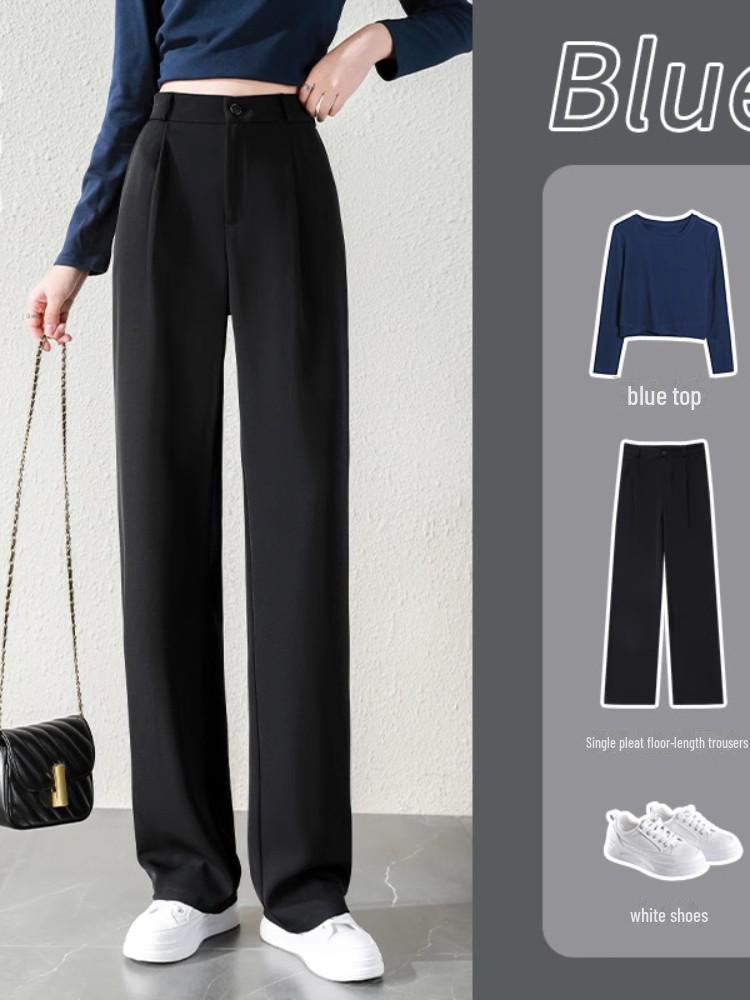 Pantaloni negri cu talie înaltă și picior larg pentru femei, primăvara/toamna 2024