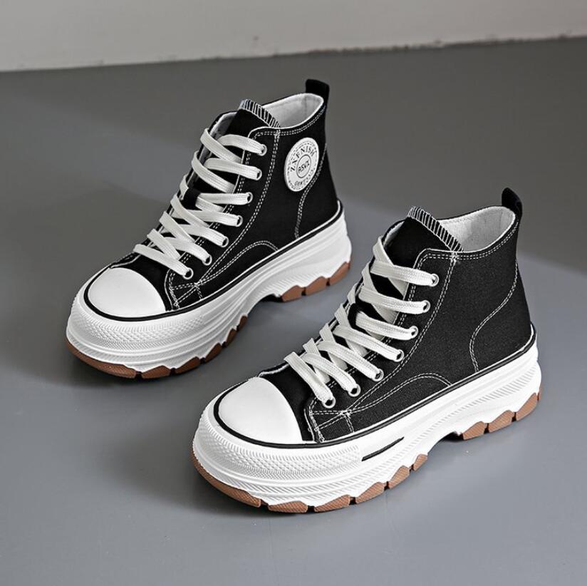 Women High Top Sneakers Lace-Up Casual Plarform Height Canvas Non-Slip Wear Resistant Spring Female Vulcanize Shoes
