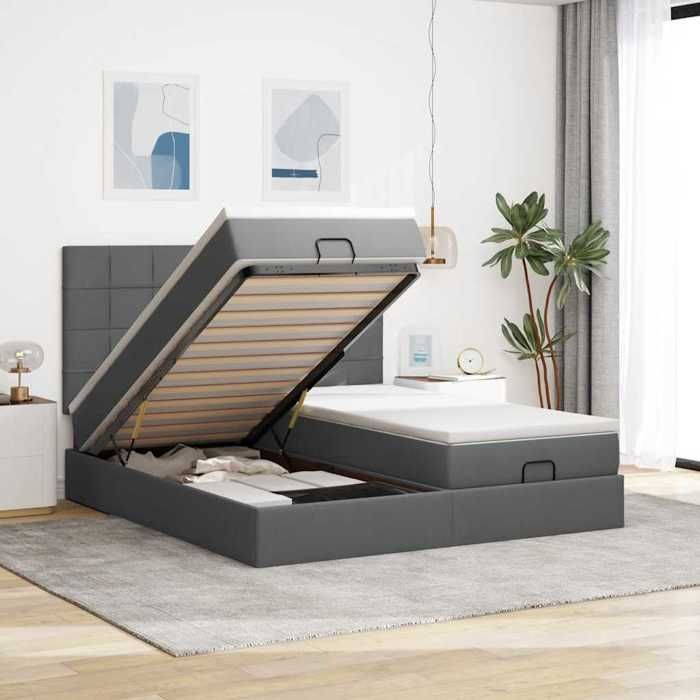 VidaXL Ottoman Bed Frame with Mattress Dark Grey 160x200cm Fabric, Bed Frame, Upholstered Bed Frame, Bed Frame 3314535