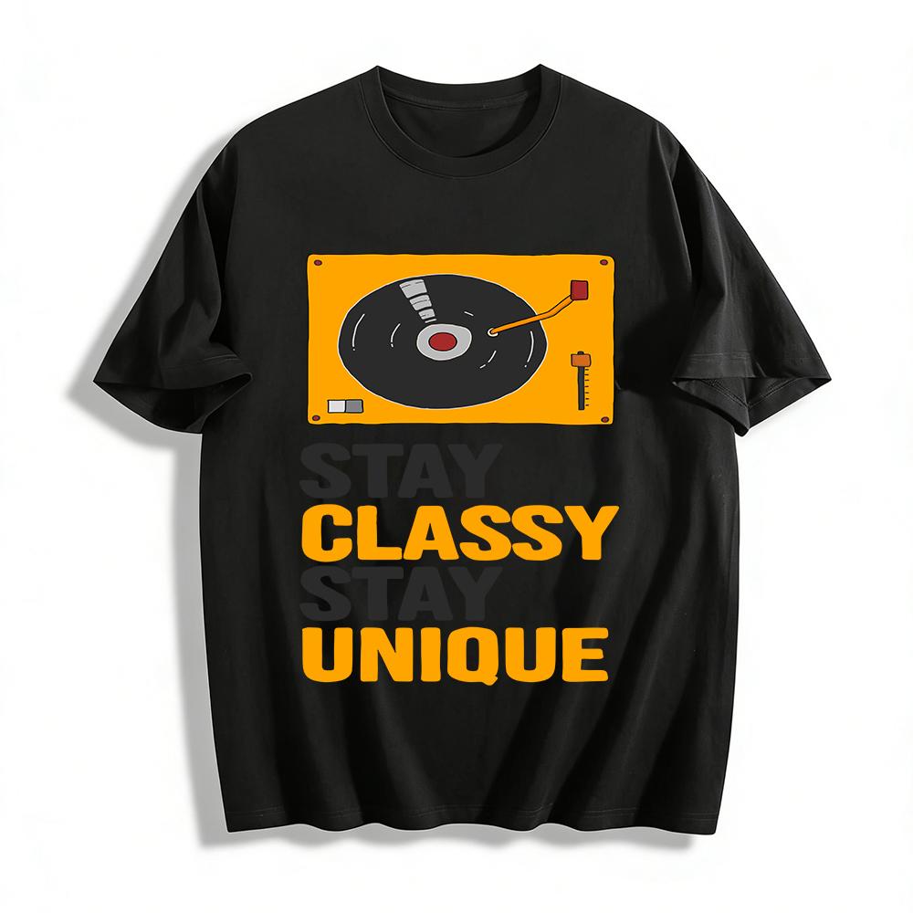 Vintage Turntable Print Tee Stay Classy And Stay Unique Pure cotton T-shirt XXS