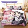 Puella Magi Madoka Magica Vzorované povlečení, Sada přikrývek Povlak na přikrývku Povlak na polštář Domácí dárek k narozeninám (1 * povlak na peřinu + 2 * povlak na polštář, bez jádra)